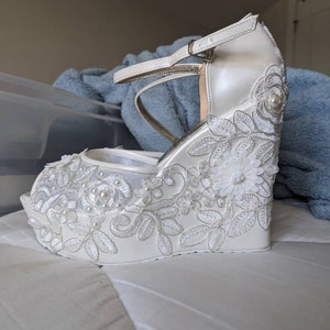 Bridal Shoes Short Heels Tulle Lace Embroidery Thick Heels - Etsy
