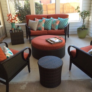 mum cover e pillow OUTDOOR Pillow Patio Teal Flower Burst Grey Orange Deck