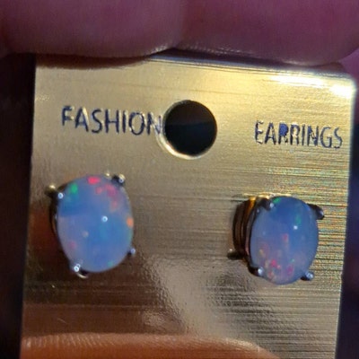 Stud Earring Minimalist Opal Stud Sterling Silver Earring Fire Opal ...