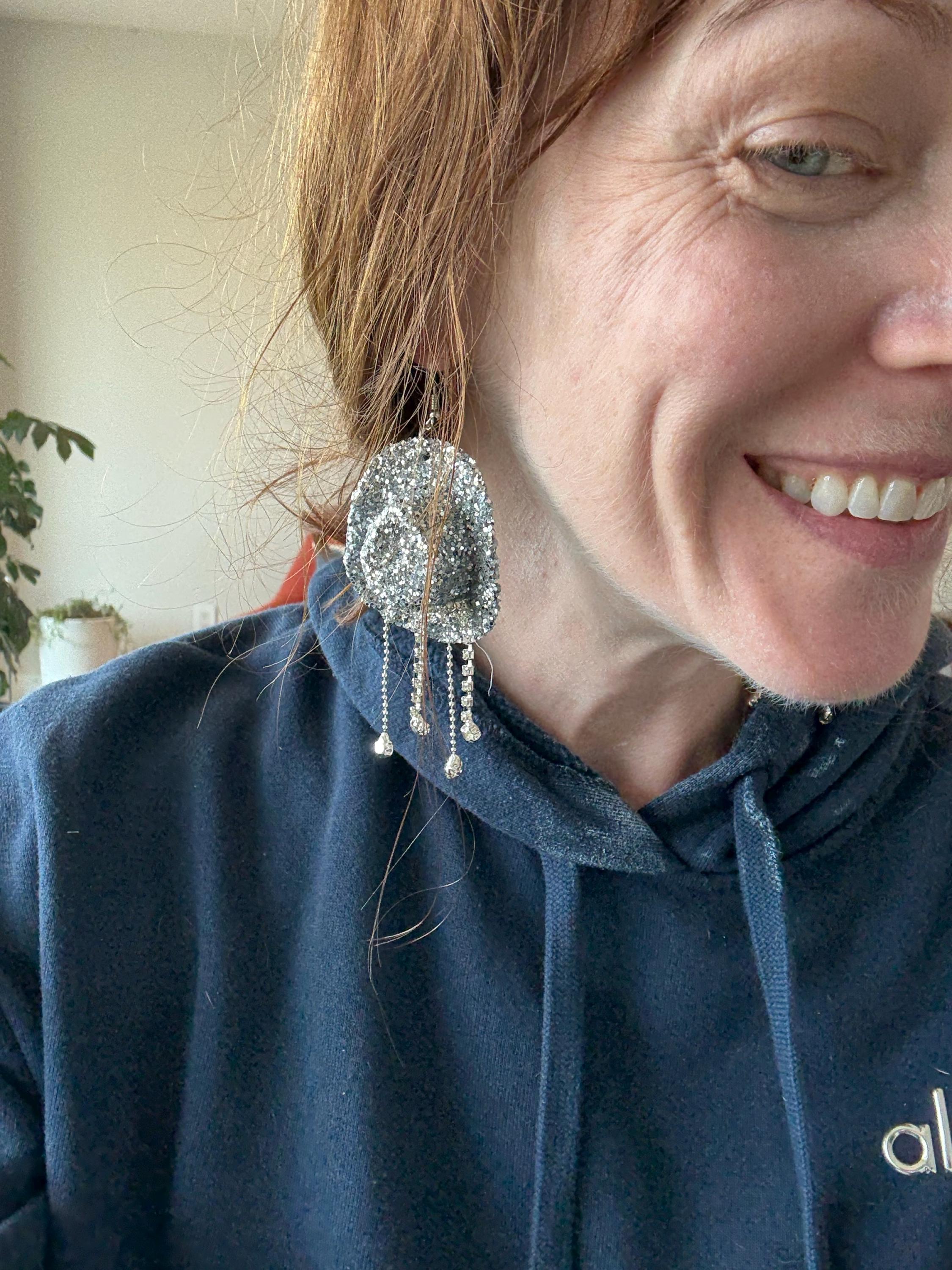 Disco Silver Rhinestone Fringe Cowgirl Silver Cowboy Dangling Earrings l Cowboy Dangling Earrings l Hypoallergenic Earring l Glitter Silver