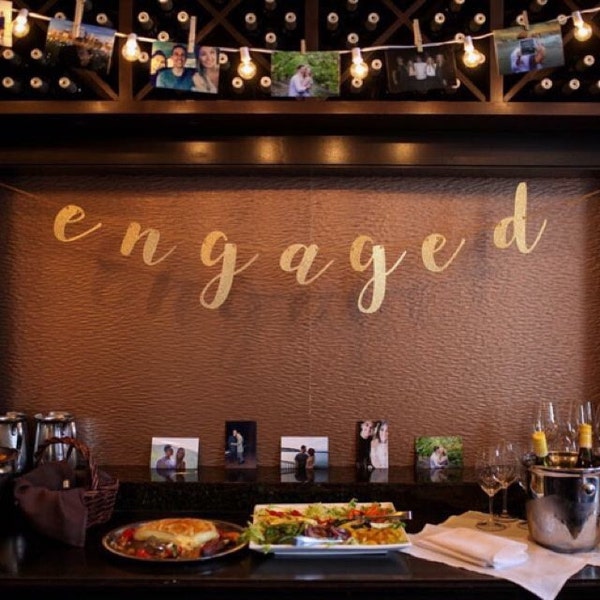 Engaged Banner, Engagement Party, Gold Glitter Party Decorations ...