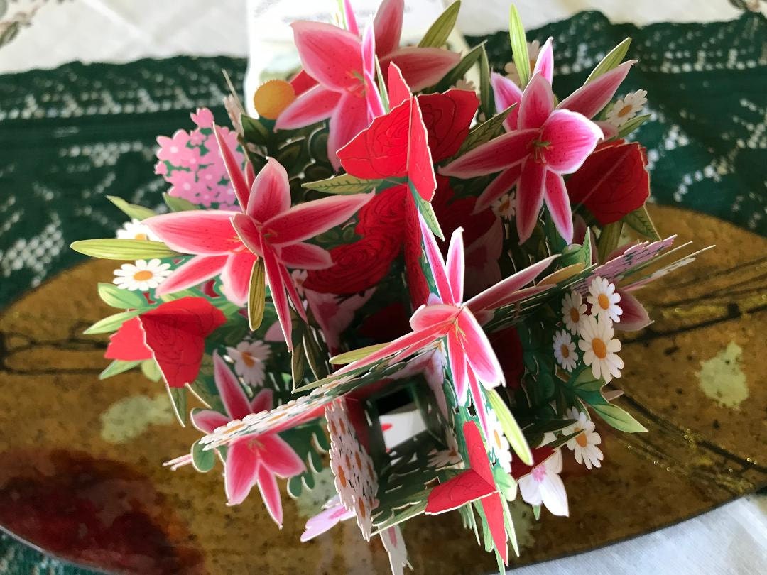Cherry Bouquet - Pop Up 3D Card Father&#39;s Mother’s Day Birthday Valentines Wedding Anniversary Thank You Keepsake Blossoms will Last All Year