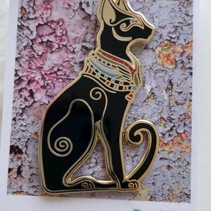 Real Sic Egyptian Cat Pin - Mystic, Regal, Black Cat Enamel Pin, Ancient Egypt Bastet Lapel Pin for Hats, Jackets