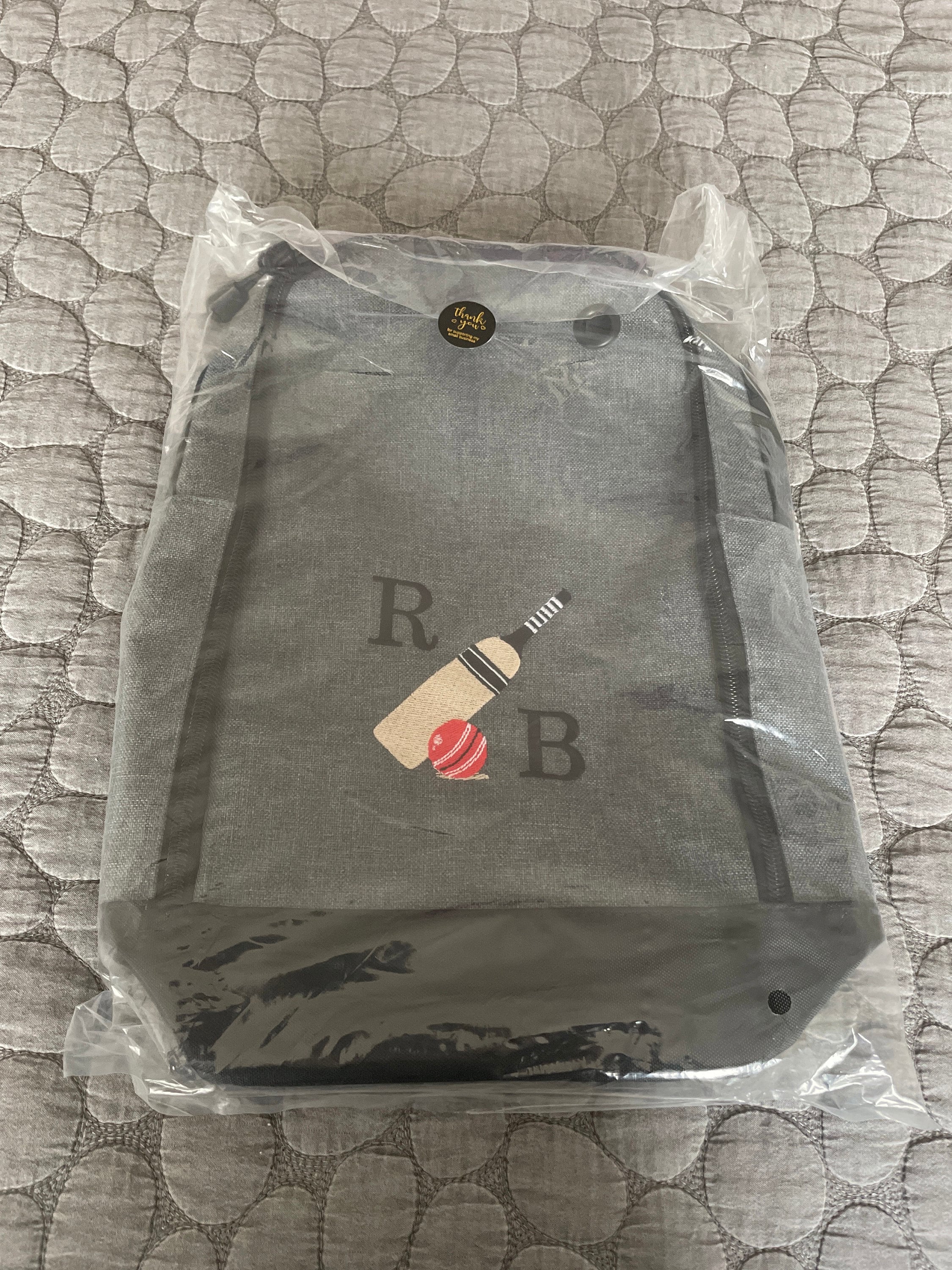 Personalised Embroidered Cricket Boots Bag - Monogrammed Cricket Bat & Ball Log Shoe / Boot Bag