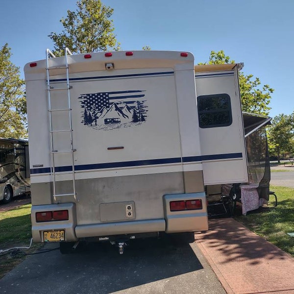 Patriotic RV Decal: Distressed American Flag, Mountain Scene - Etsy