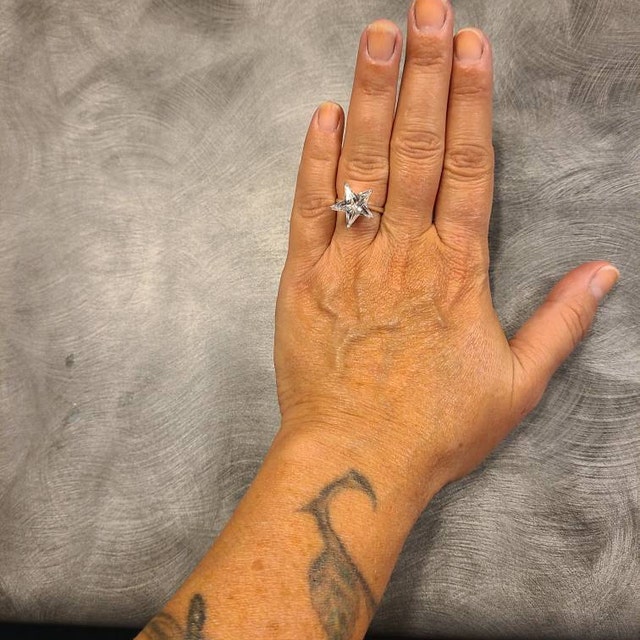 Shining CZ Star Ring, Sterling Silver, Star Shaped Center