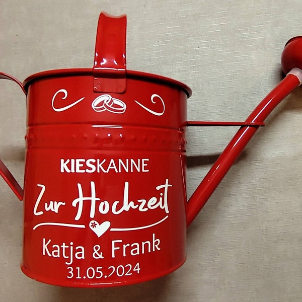 Geldgeschenk „Kieskanne“ zur Hochzeit Lila 10l / personalisierte
