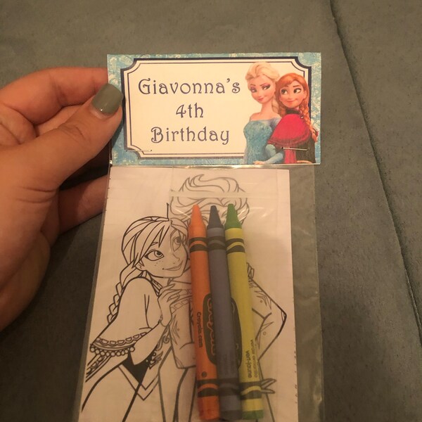 FROZEN Coloring Pages Party Favors Bags and Toppers Personalized Assembled With 3 Crayons in ...