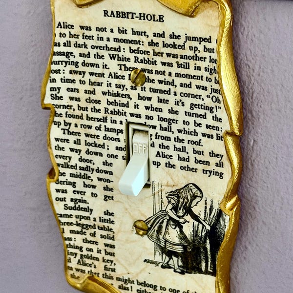 Alice Book Rabbit Cover Alice in Wonderland Rabbit Hole Decoupage Book Page Light Switch Cover ...