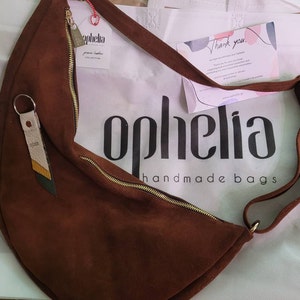 Peny Bag in Brown Suede Leather Shoulder Leather Banana Bag 