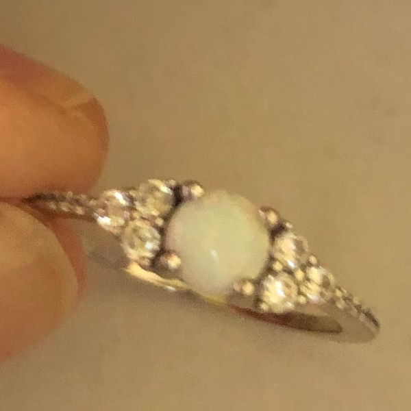 White Opal Ring, Opal Stacking Ring, White Opal and CZ Ring, Dainty ...