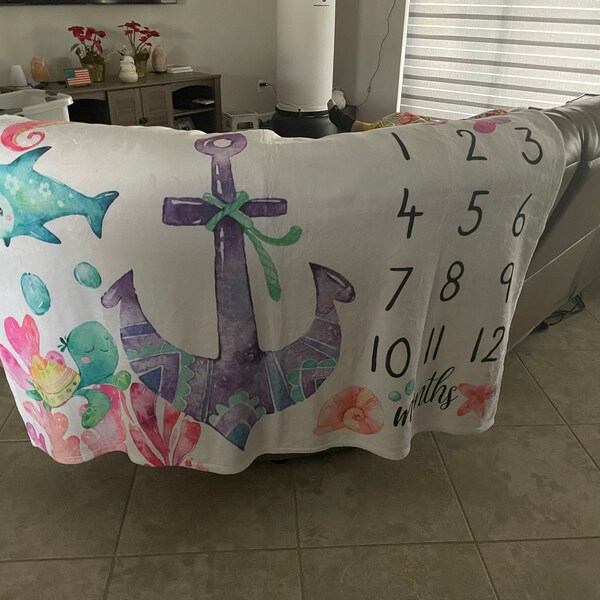 Under the Sea Baby Milestone Blanket / Fish Ocean Milestone / Month ...