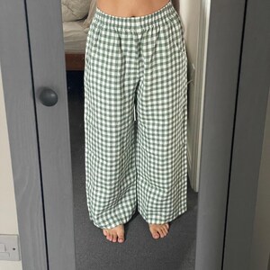パンツ PRL Check Woven Pattern Linen Trousers Ocean Green Gingham Trousers - Linen Pants - Linen Trousers