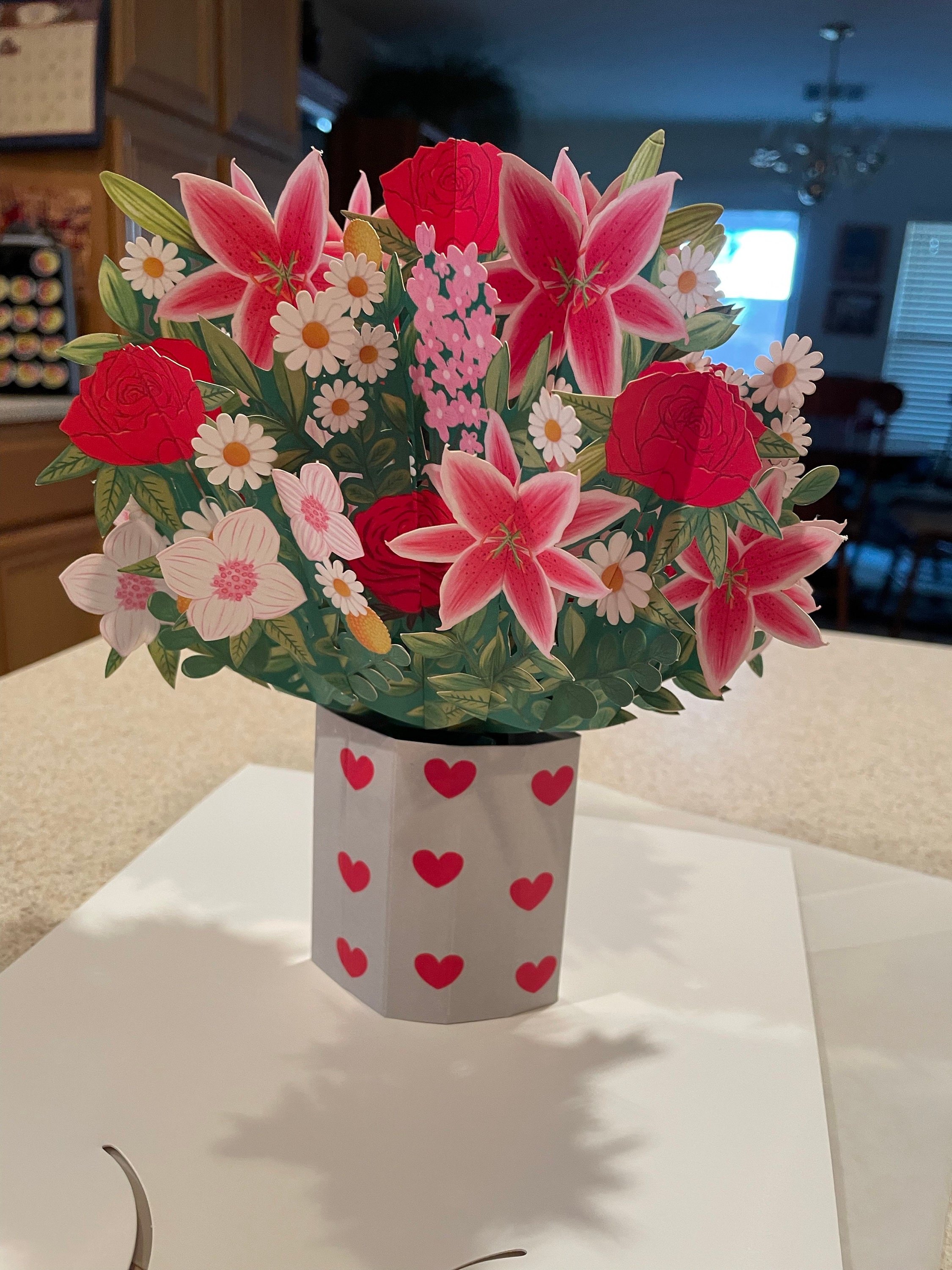 Cherry Bouquet - Pop Up 3D Card Father&#39;s Mother’s Day Birthday Valentines Wedding Anniversary Thank You Keepsake Blossoms will Last All Year