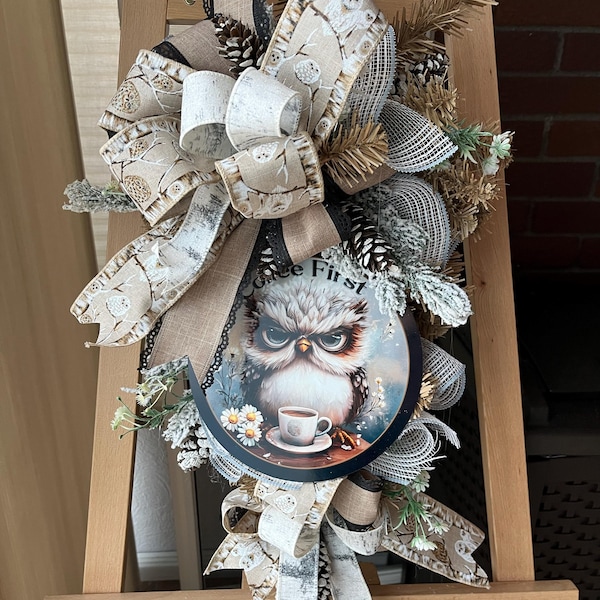 Grumpy Owl Wreath Sign, Coffee Wreath Sign, Owl Wreath Sign, Wreath ...