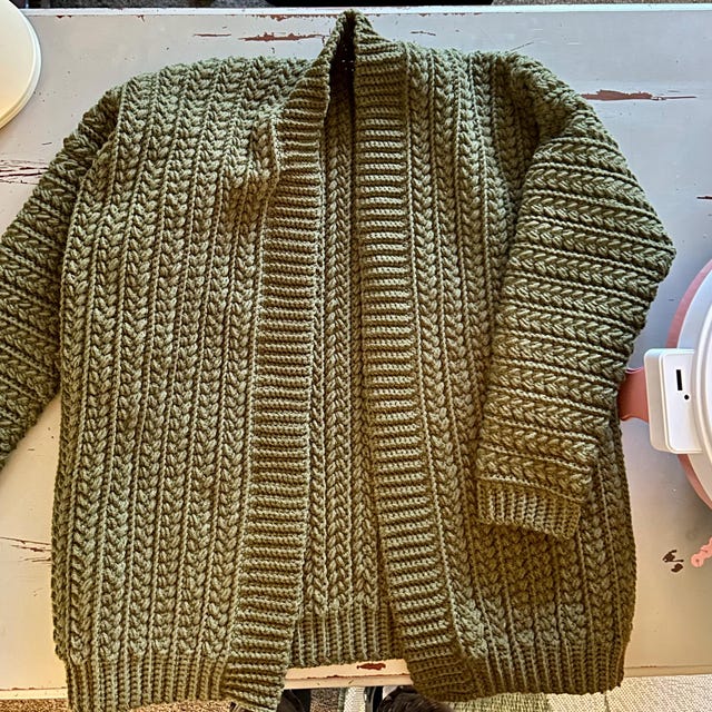 A customer's finished Wheat Stitch Crochet Cardigan Pattern with Video Tutorial