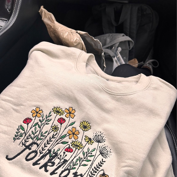 Flower Embroidered Crewneck, T-shirt or Hoodie - Etsy