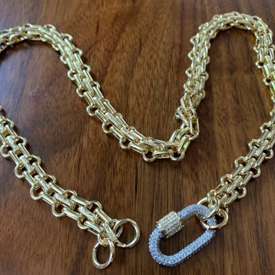 Gold Carabiner Necklace-chunky Multilink Chain Necklace-shiny Gold ...