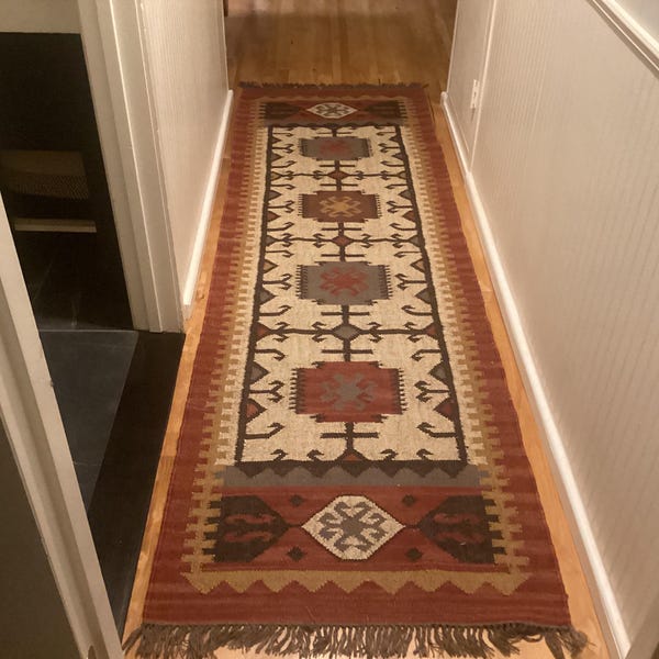 Handmade Navajo Kilim Rug, Wool Jute Rug, Aztec Rug, Accent Rug, Boho ...