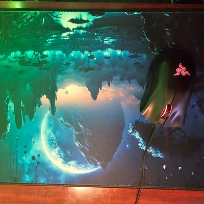 Flowy Waves Desk Mat, XXL Gaming Mouse Pad, Blue Water Mousepad