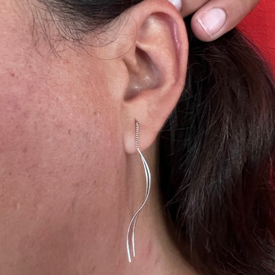 Sterling Silver Minimalist Wave Ear Wire Drop Earrings, Silver, Gold ...