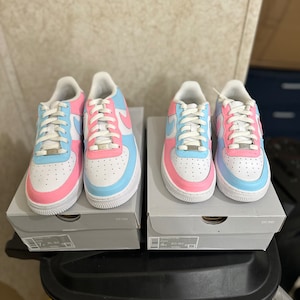 Air Force 1 Custom Cotton Candy Low Inverted Shoes Pink Blue