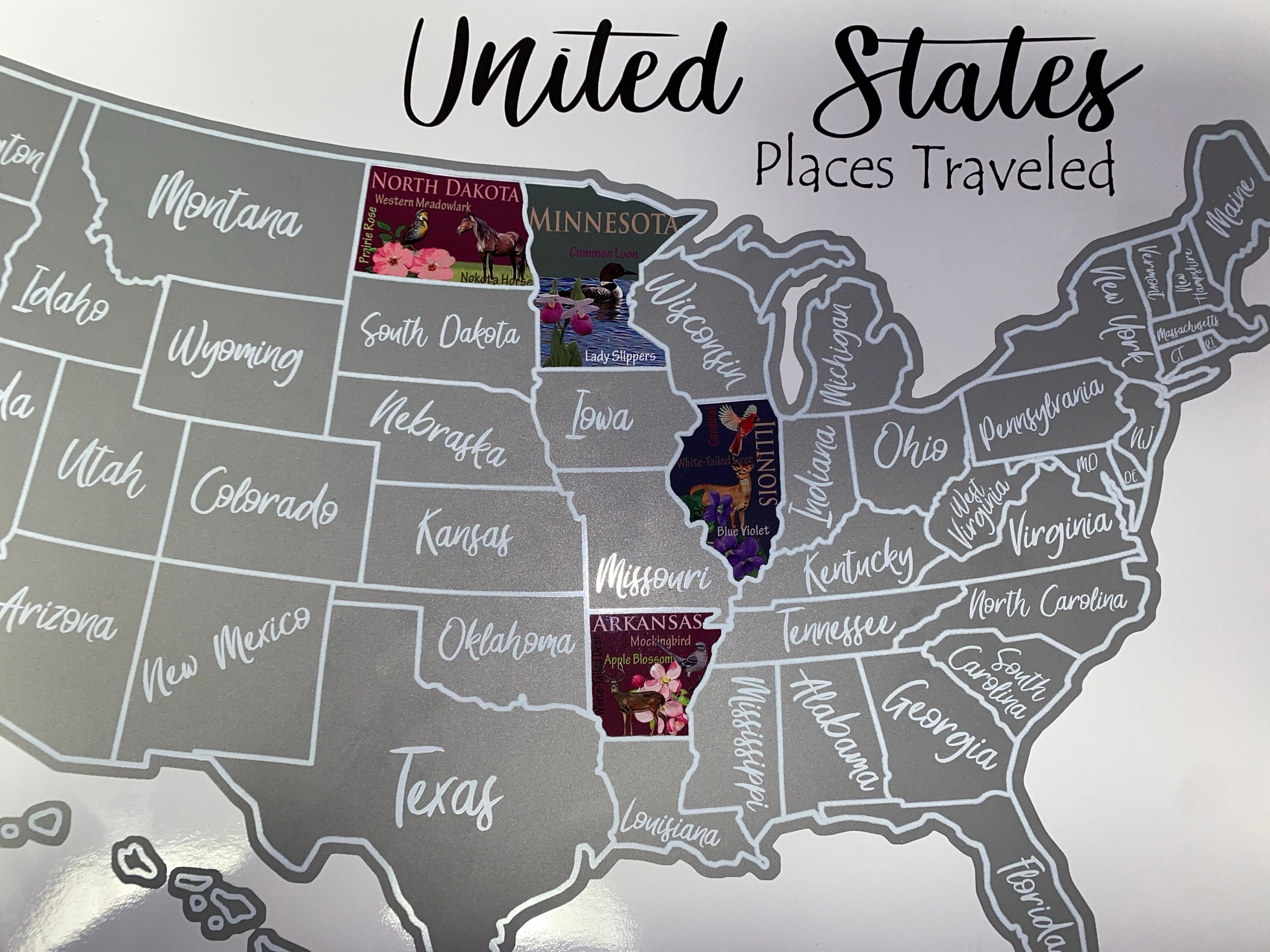USA Scratch Off Map; State Symbols map; United States Poster; Educational travel scratch off poster; Places Traveled Map; Scratch off poster