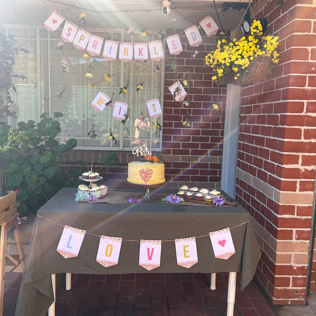 Sprinkled With Love Gold Glitter Bunting Banner - 4.5ft Party Decoration For Baby Showers & Birthdays