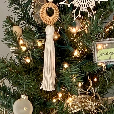 Set of 4, Boho Christmas Tree Ornament, Neutral Ornaments, Farmhouse ...