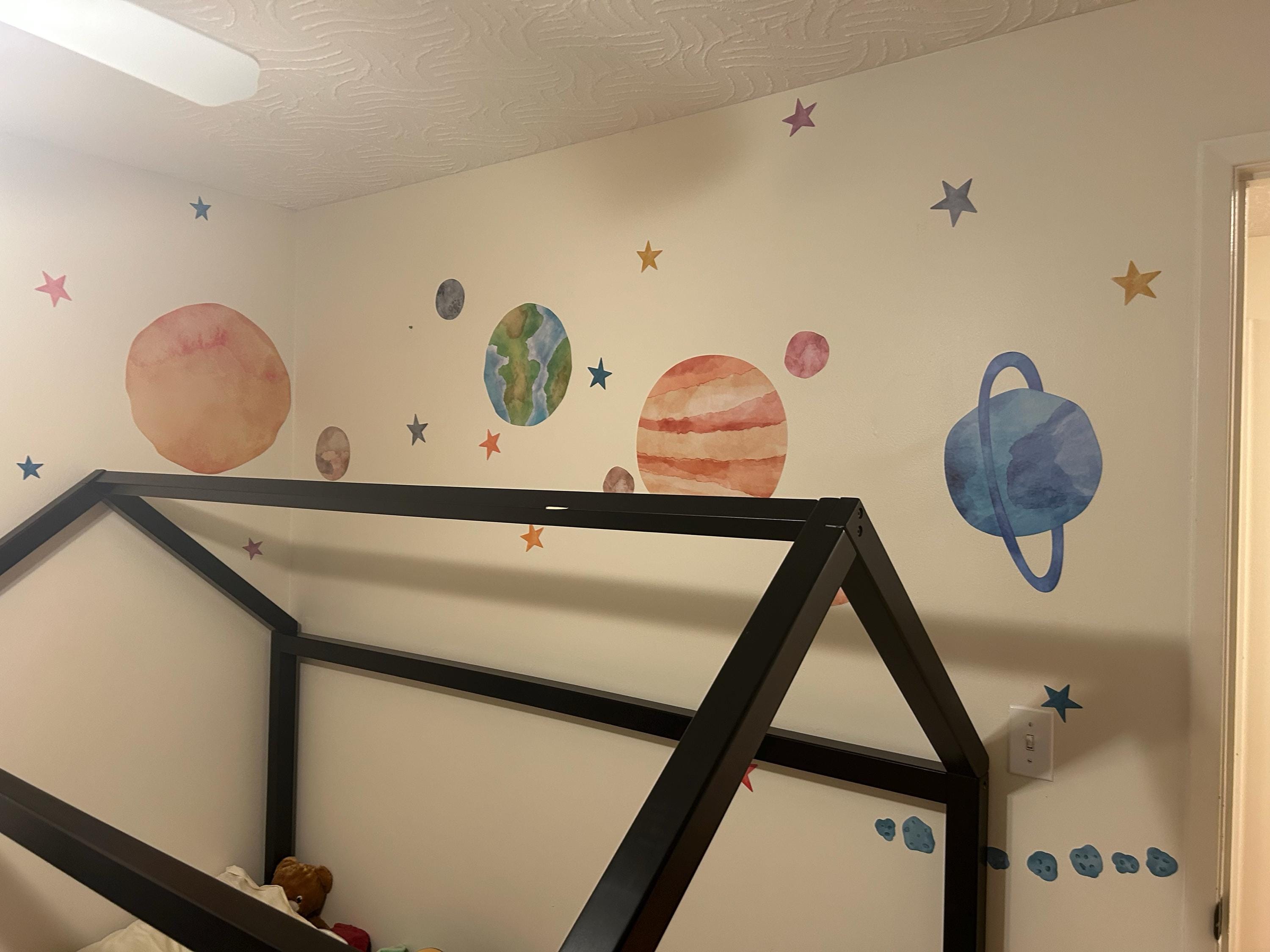 Space Wall Decals, Watercolor Solar System, Nursery Decals, Planet Wall Decals, Stars, Planets, Astronaut, Kids Wall Decals, Peel and Stick
