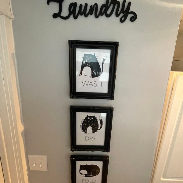 Set of 3 Tuxedo Cat Funny Laundry Room Decor, Wash Dry Fold Signs ...