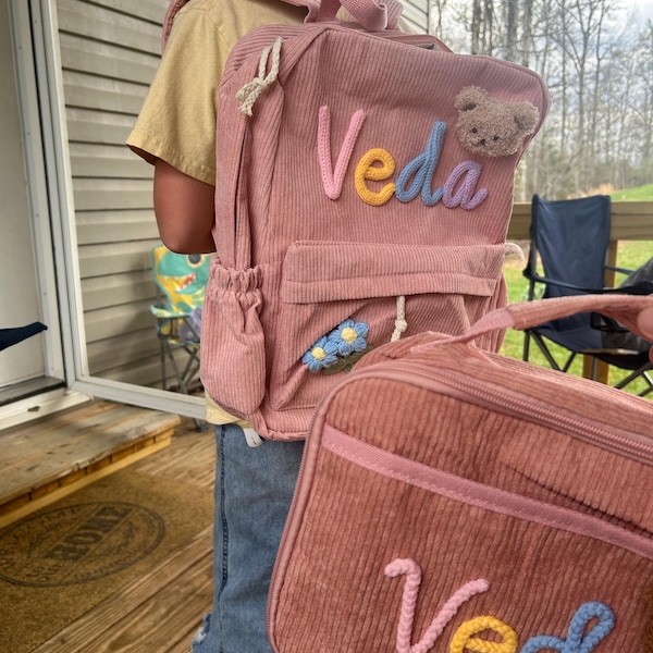 Custom Name School Bag: Personalized Corduroy Kids Backpack Set - Etsy
