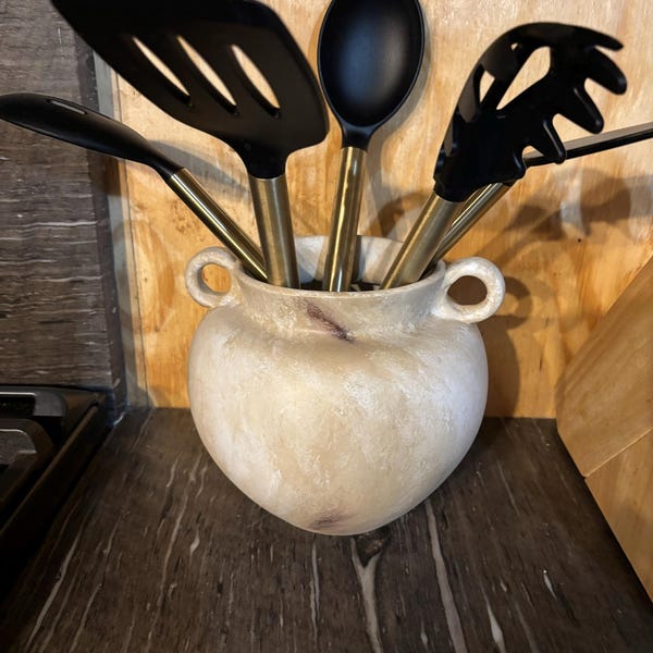 Antique Utensil Rack Rustic Utensil Holder, Vintage Handle Ceramic Vase, Kitchen Crock ...