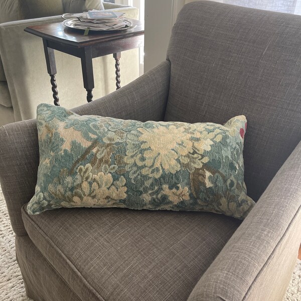 Scalamandre Marly Cut and Uncut Blue Green Verdure Velvet Pillows- a
