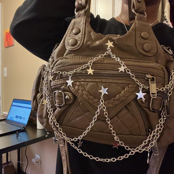 Y2K Vintage Gothic Cool Underarm Rivet Spike Chain Leather Tote Bag main image 0