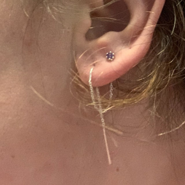 Birthstone Threader Earrings, Gold or Silver Double-piercing