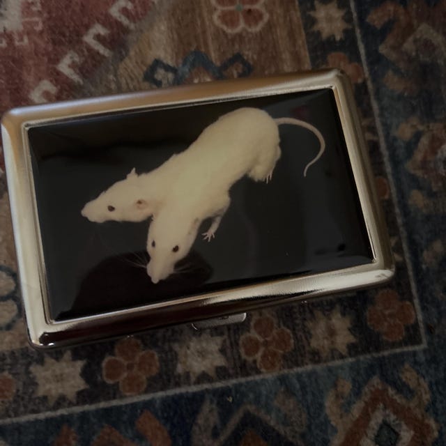 Two Headed Rat Cigarette Case Zigarettenetui Wallet Vintage Metal