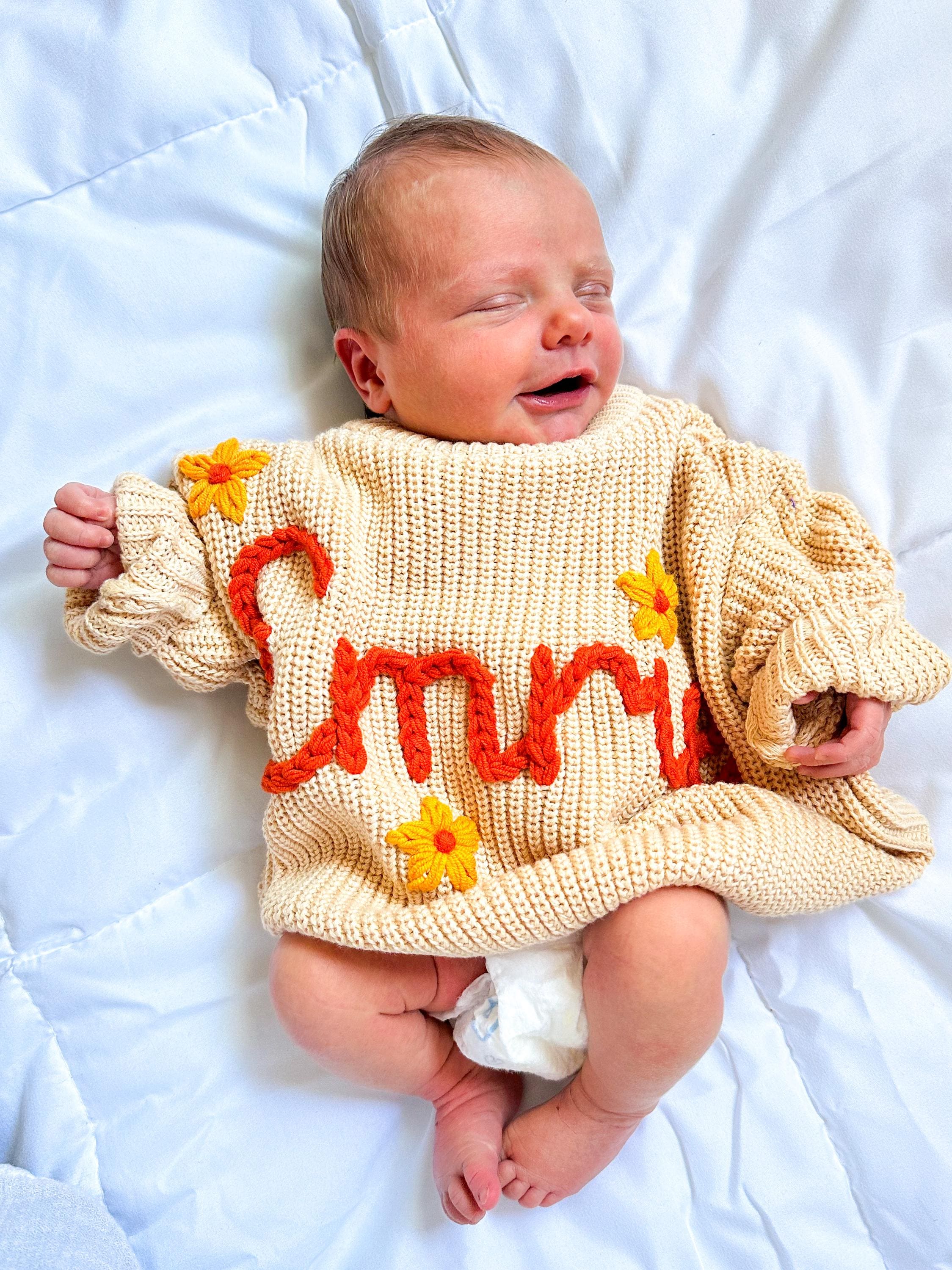 Custom Name Baby Sweater,Personalized Hand Embroidered Baby Sweater,Cute Baby Girls Sweater With Name,Baby Shower Gift,Christmas Gift Baby