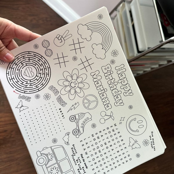 Editable Groovy Party Placemat, Printable Birthday Coloring Page, Retro ...