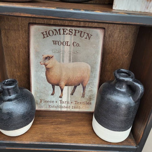 Handmade Sheep Homespun Wool Farmhouse Sign Primitive Folk Art Sheep ...