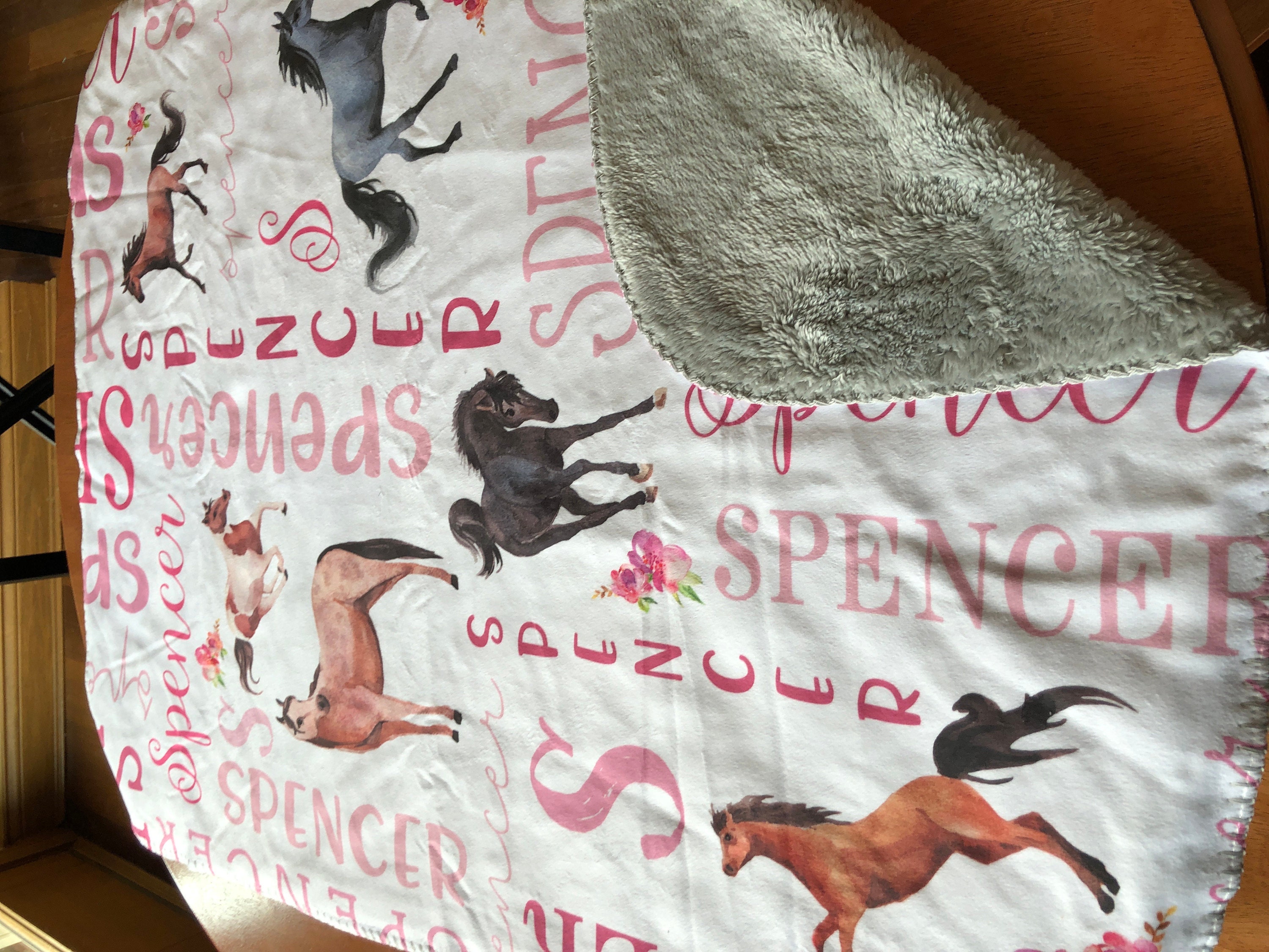 Personalized Horse Baby Blanket - Horse Sherpa Throw Blanket -  Personalized Baby Girl Blanket - Floral Horse Personalized Baby Blanket