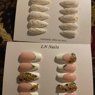 Pink Beige Nude Press on Nails 3D Flower Nails Bridal Press - Etsy