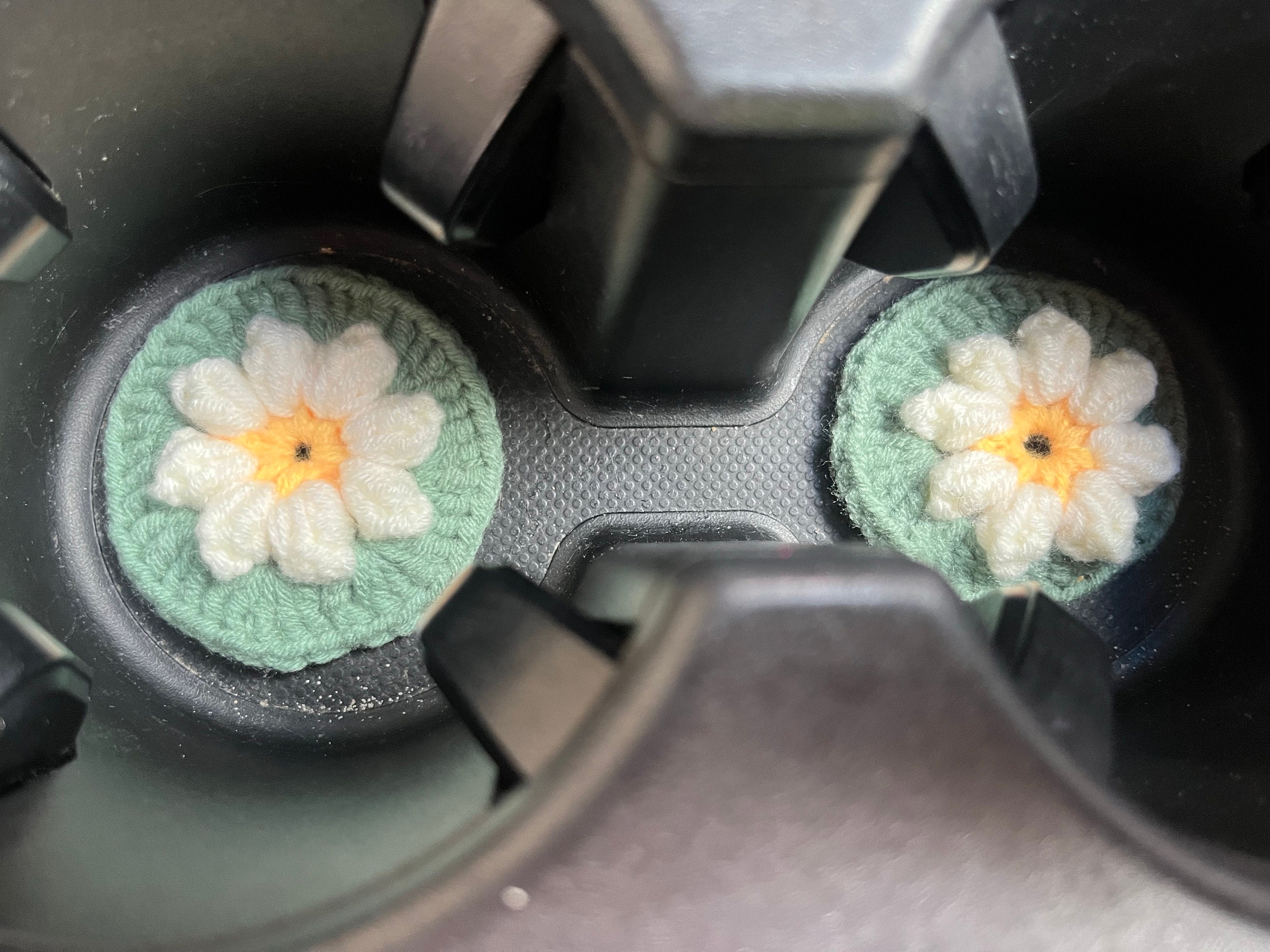 Handgemachte gehäkelte Lenkradhülle für Frauen, süße Daisy Blumen Sicherheitsgurthülle, Auto Interieur Accessoires Dekoration