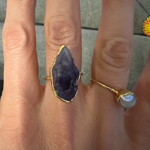 Customer photo from Crystal, Vertical Raw Amethyst Ring, Gold Ring, Gemstone Ring, Raw