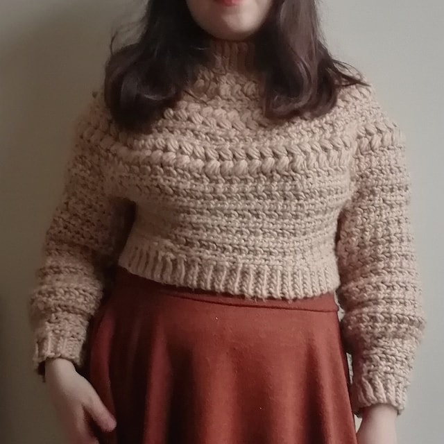 A customer's finished Macchiato Sweater Crochet Pattern PDF