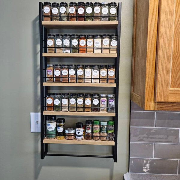 Wall Mounted Spice Rack, Metal &amp; Wood Kitchen Organizer With Towel Bar ...
