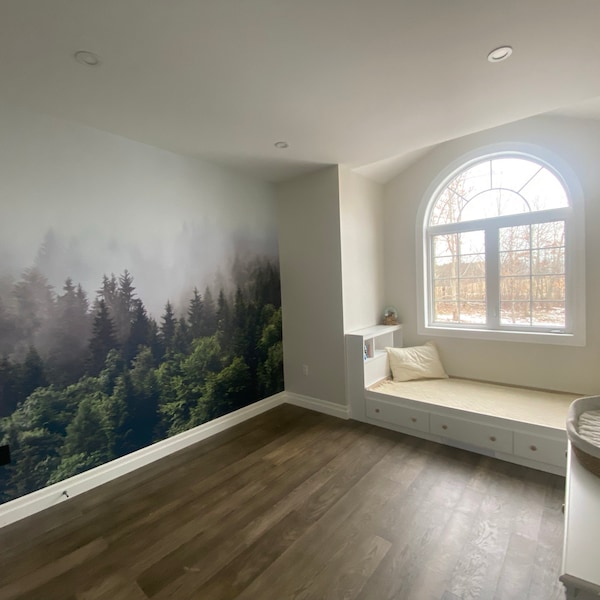 Misty Forest Landscape Wallpaper Peel and Stick Wall Mural - Etsy