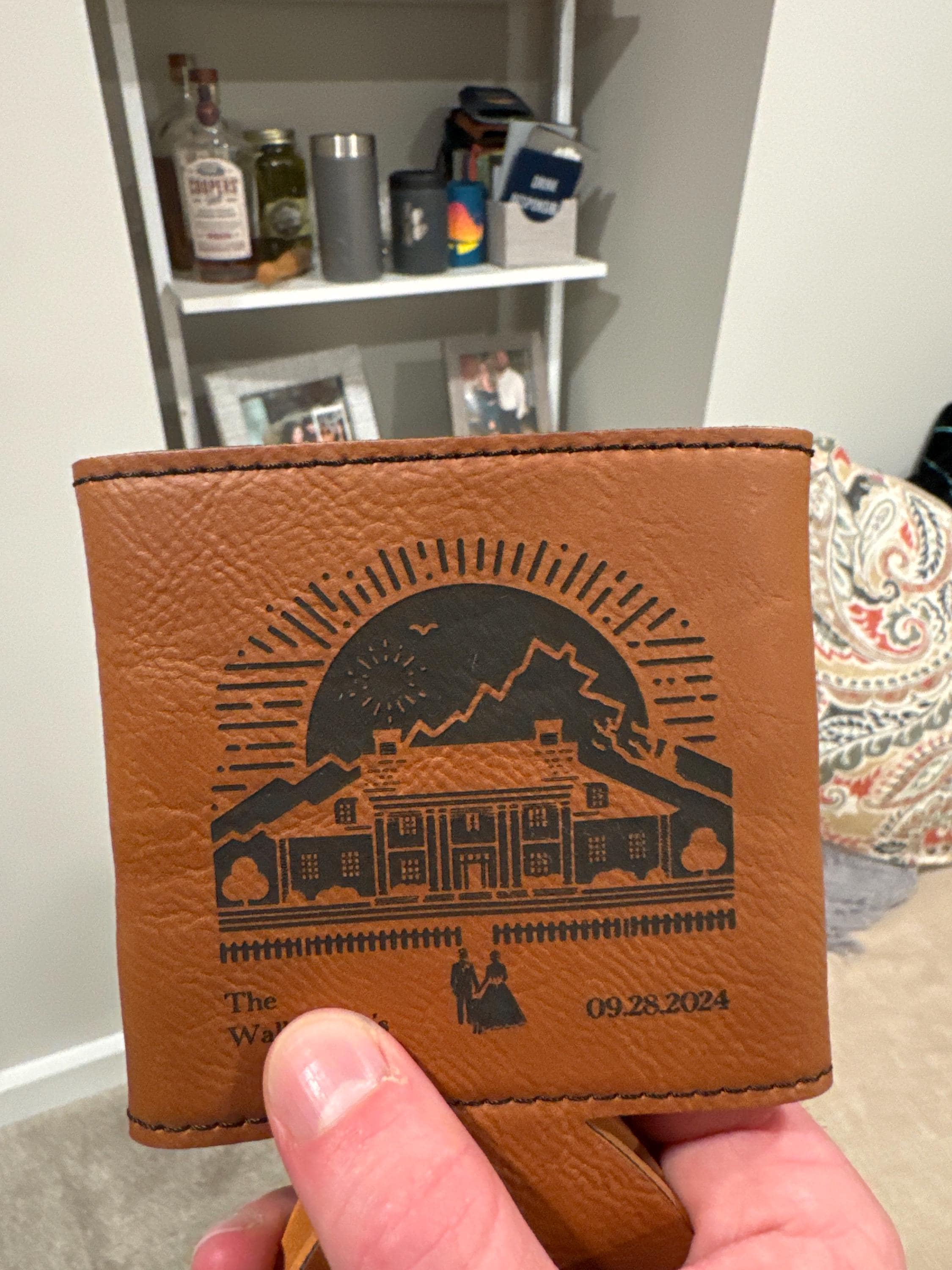 Customer photo of Custom Logo Engraved Leatherette Beverage Holder from Hugh