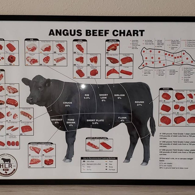 Angus Beef Chart Poster big Sized Kitchen Decor Butcher Diagram Meat Cuts  Cow 