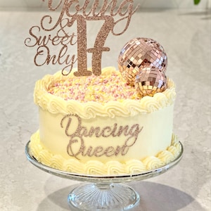 Decorazione Per Torta 17° Compleanno Con Glitter – Topper Doppia Faccia In Carta 400g/m², Con Spiedini, Colore Argento Chiaro